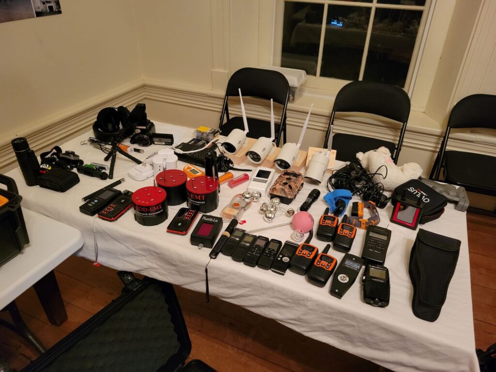 Table full of gear for investigation